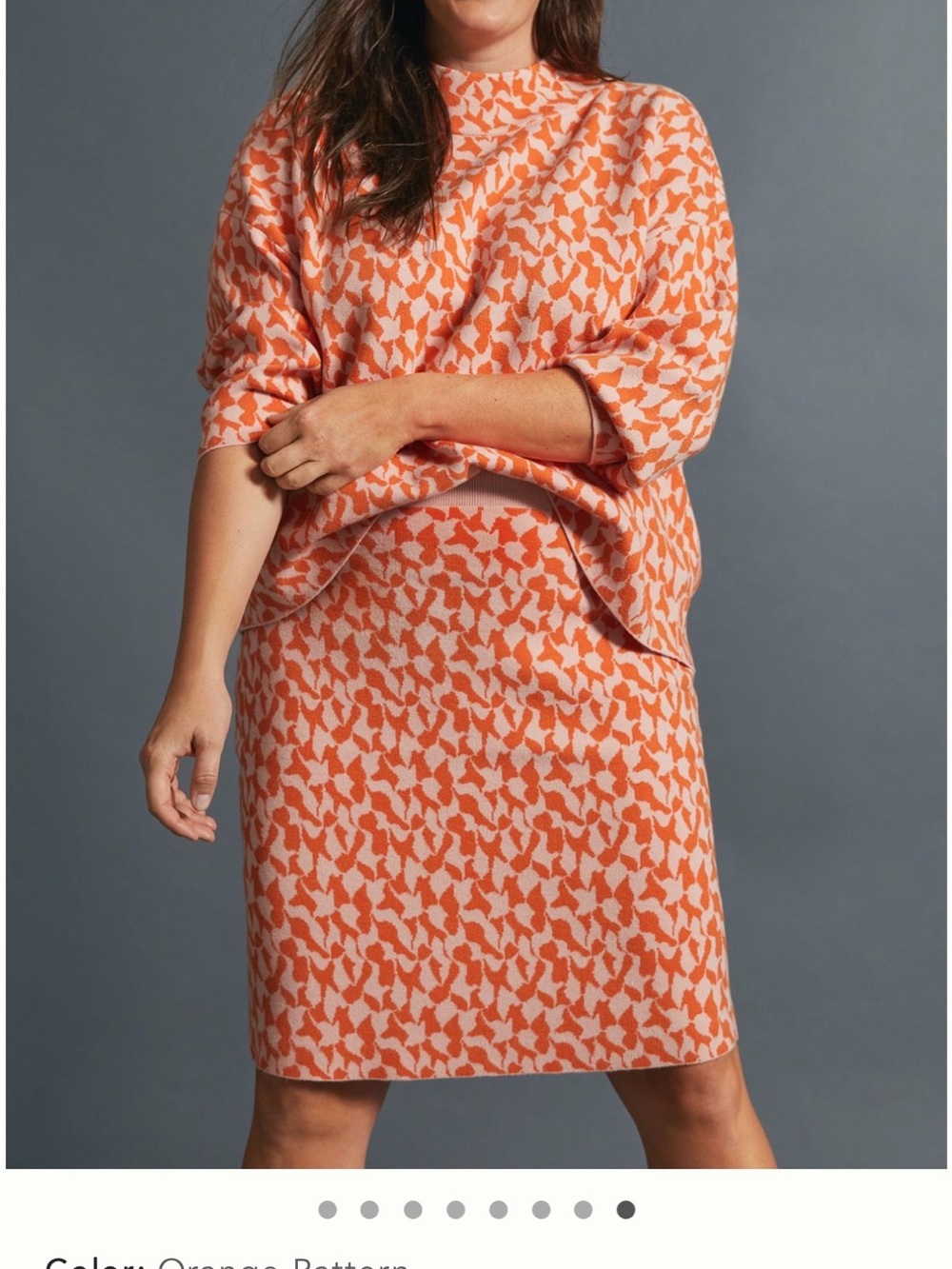 Anthropologie Orange and Pink Patterned Knit Skirt and Sweater Set